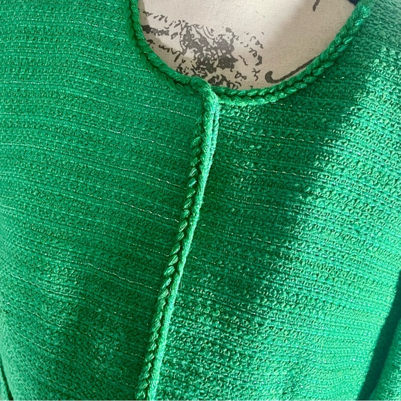 J. Crew Louisa Lady Summer Green Sequin Tweed Knit Gold Button Jacket | Size 6 - Picture 15 of 16